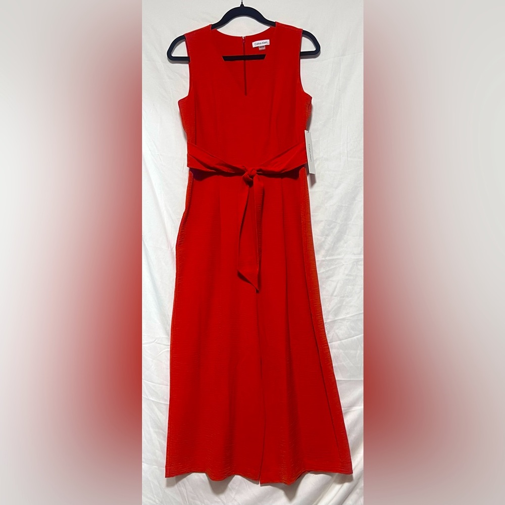 NWT Calvin Klein Sleeveless Jumpsuit Vivid Orange Wide Leg Office Formal Spring - Picture 2 of 12